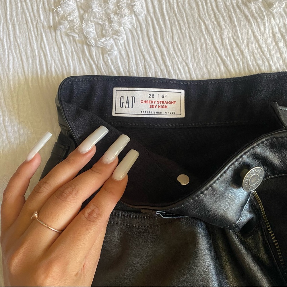 Sky High Rise Faux-Leather Cheeky Straight Pants